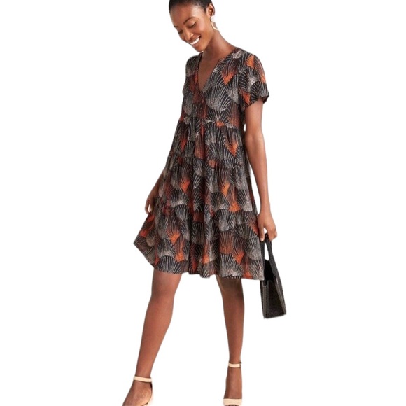 Anthropologie Maeve Tania Black Printed Tiered Rayon Tunic Dress - M - Picture 15 of 15